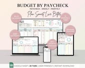 Paycheck Budget Google Sheets, Paycheck Spreadsheet Budget Planner, Monthly Weekly Biweekly Paycheck Tracker, Pastel Paycheck Template