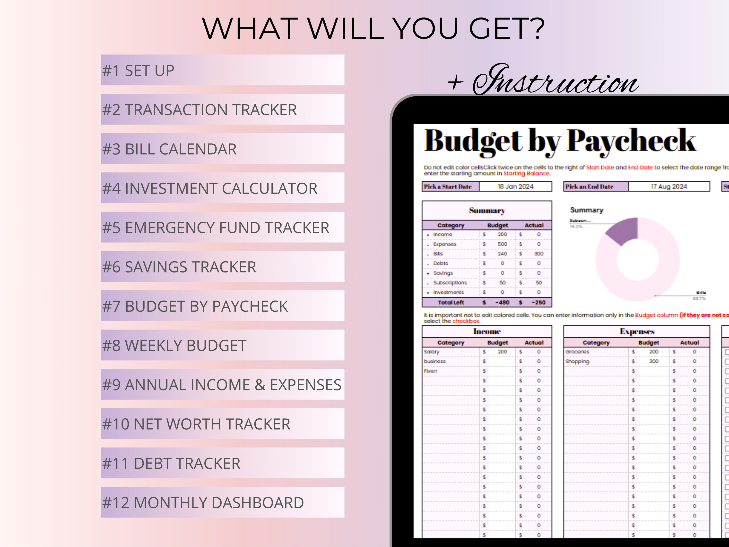 Google Sheets Budget Planner, Spreadsheet Budget Paycheck Weekly ...