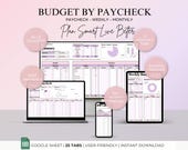 Google Sheets Budget Paycheck, Paycheck Budget Spreadsheet Planner, Monthly Weekly Biweekly Paycheck Tracker, Berry Paycheck Template