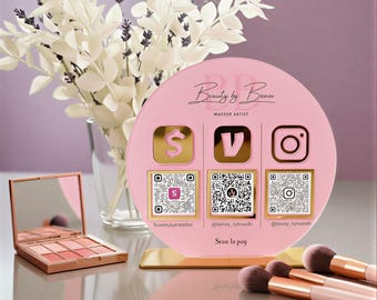 Multi QR Code Sign Triple Icon and QR Code Instagram Business Social Media Sign Beauty Salon Hairdressers Beautician Signage