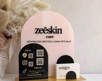 Custom QR Code Display Stand with Business Card Holder – Social Media, Payment & Review Marketing Sign