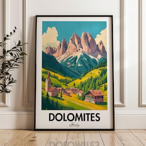Dolomites Travel Poster, Italian Alps Art Print, Italy Mountain Landscape, Alpine Scenery Print, Dolomites National Park Poster
