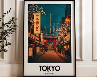 Reseaffisch för Tokyo: Konsttryck med Tokyotornet och Senso-ji-templet