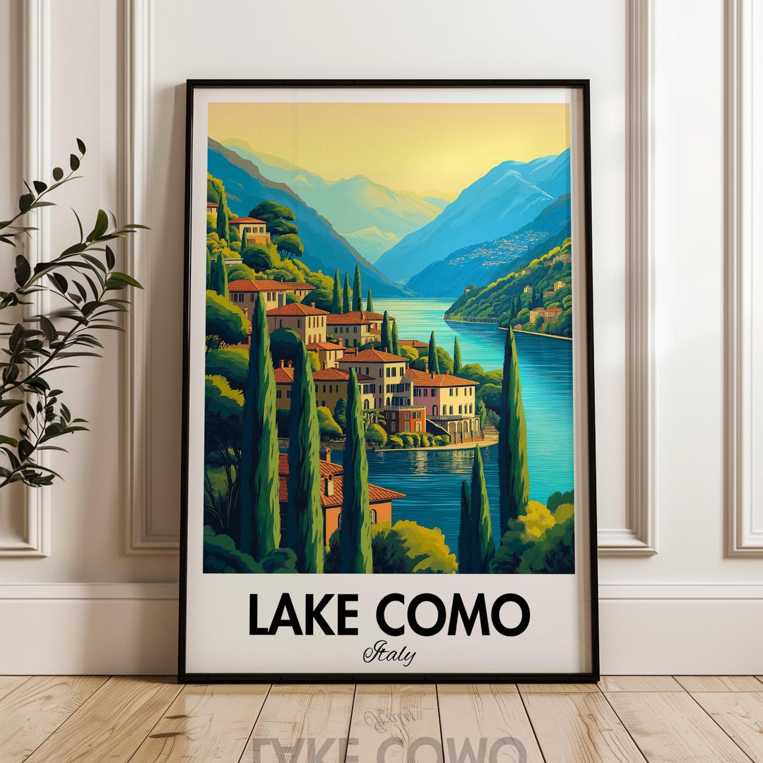 Lake Como Art Print: Italian Lakeside Village Travel Poster - Etsy
