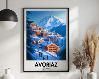 Poster skiresort Avoriaz: reisafdruk Franse Alpen