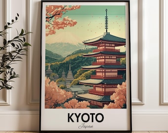 Kyoto Temple Art Print: Japanese Cherry Blossom Landscape