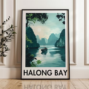 Halong Bay Travel Poster, Vietnam Art Print, Scenic Landscape, Halong Bay Limestone Karsts, Vietnamese Poster