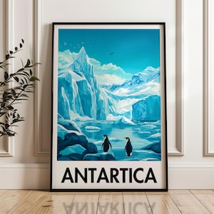 Póster de viaje a la Antártida, impresión artística de paisaje polar, desierto helado, póster de expedición a la Antártida, impresión de continente helado