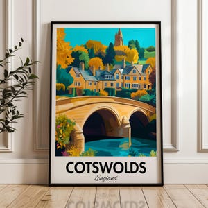 Cotswolds Travel Poster, English Countryside Art Print, Charming Village Scene, Cotswolds Landscape Decor, UK Rural Wall Art Print