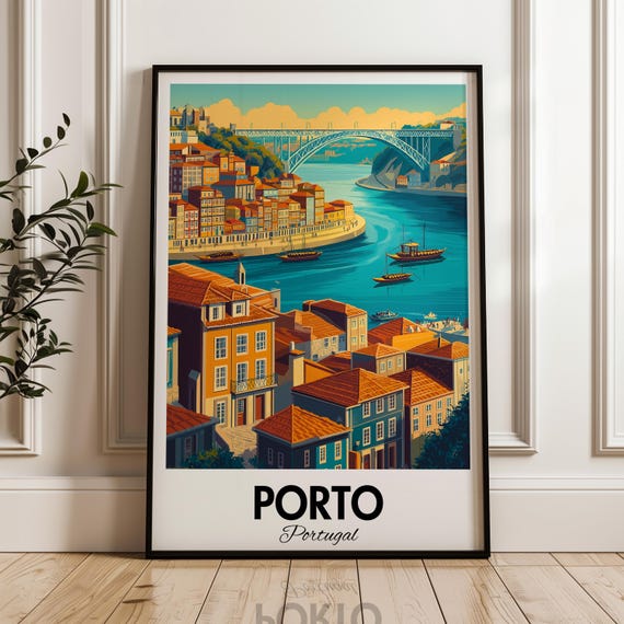 Porto Travel Poster: Ribeira District, Douro River Art Print