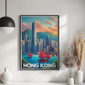 Poster dello skyline di Hong Kong: stampa artistica del porto di Victoria