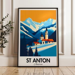 St. Anton Travel Poster, Austrian Alps Art Print, Ski Resort Landscape, St. Anton am Arlberg, Mountain Village Decor, Austria Wall Art