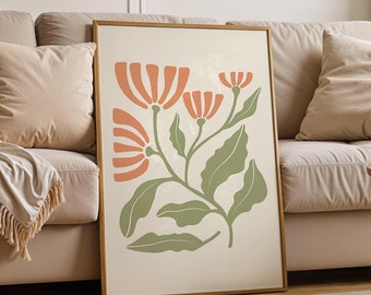 Japandi Floral Print, Sage Green Botanical Art (Digital Download)