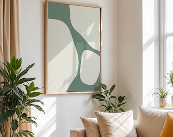 Sage Green Abstract Wall Art Print, Japandi Decor (Digital Download)