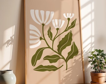 Abstract Botanical Daisy Print | Mid-Century Modern Wall Art (Digital Download)