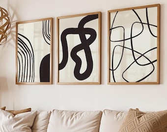 Japandi Abstract Art Prints Set, Black Beige Wall Decor (Digital Download)