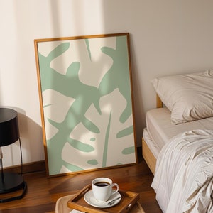 Art mural vert sauge, botanique abstrait, feuilles vert sauge, impressions botaniques, art mural, affiche botanique tendance, impression botanique vert, art minimaliste