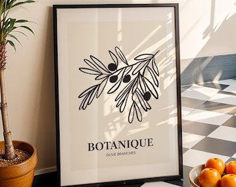 Japandi Olive Branch Print, Beige Botanical Wall Art (Digital Download)