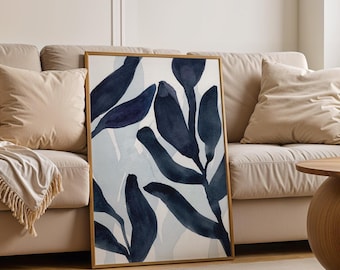 Navy Blue Seaweed Print | Coastal Japandi Wall Art (Digital Download)