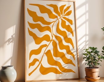 Mustard Yellow Botanical Print, Mid Century Modern Wall Art (Digital Download)