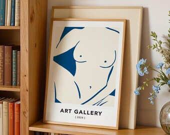 Navy Blue Woman Body Line Art Print, Modern Minimalist (Digital Download)