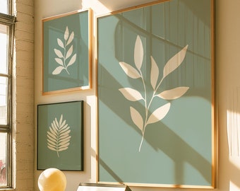 Sage Green Botanical Print Set, Boho Wall Art (Digital Download)