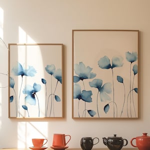 Flower Market Navy Blue Wall Art Print Botanical Prints Watercolor Prints Wallart Trendy Wall Art Interior Design Boho Wall Art Living Room