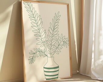 Green Botanical Art Print | Minimalist Japandi Wall Decor (Digital Download)