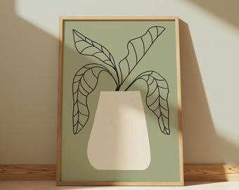 Botanical Art Print | Sage Green Mid-Century Modern (Digital Download)