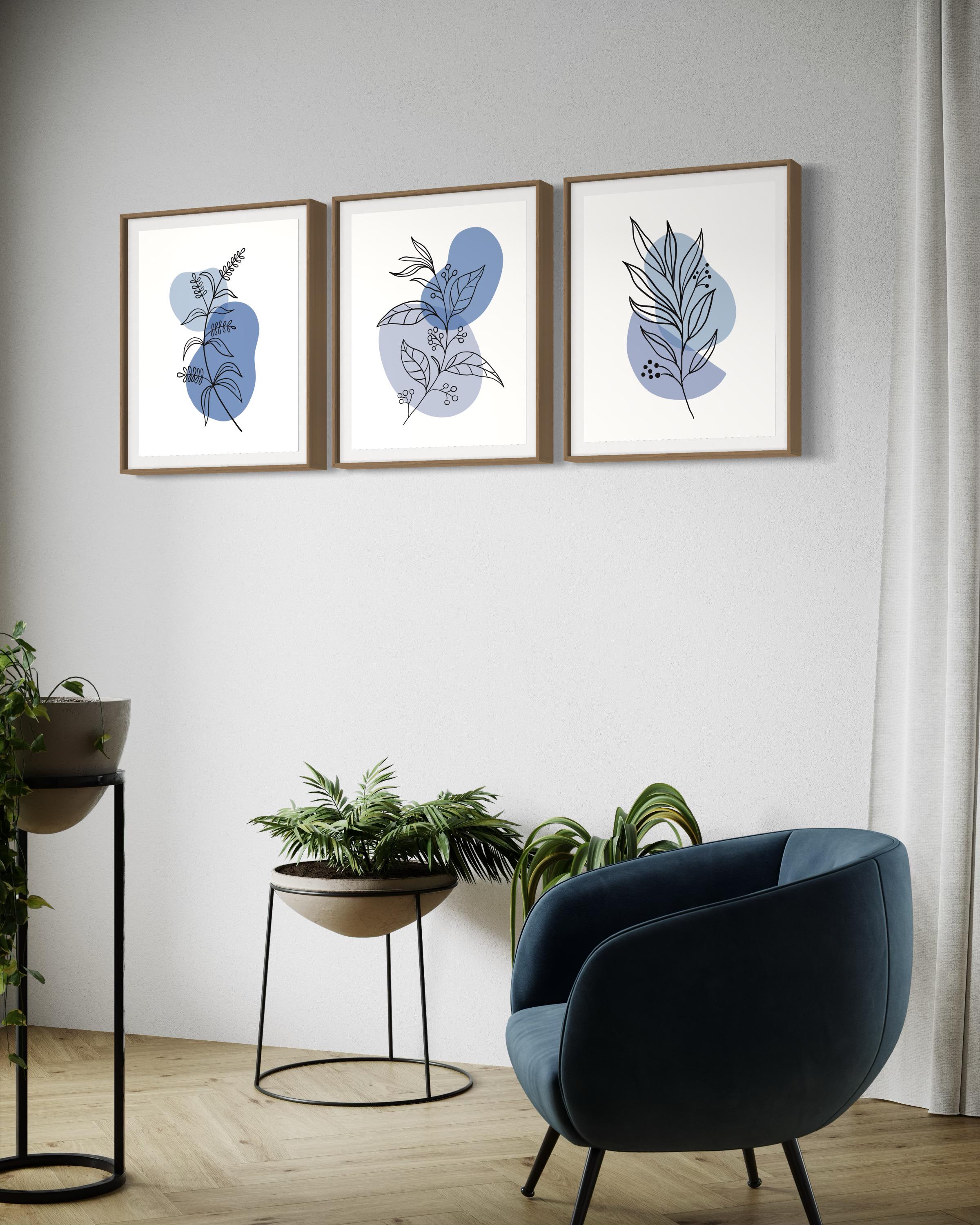 Navy Blue Botanical Line Art Prints, Set of 3 (digital Download) - Etsy