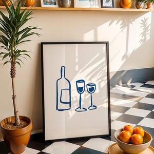 Dziewczęca sztuka ścienna Granatowe wydruki sztuki ściennej Nowoczesny wystrój Bar Cart Wall Decor Preppy Estetyczna sztuka ścienna Modny plakat z alkoholem Trendy teraz