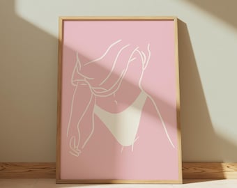 Stampa artistica di una donna minimalista rosa, decorazione murale femminile (download digitale)
