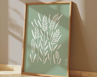 Sage Green Botanical Print, Japandi Wall Art (Digital Download)