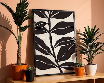 Japandi Botanical Print, Mid Century Modern Wall Art (Digital Download)