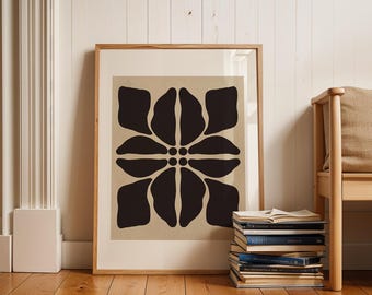 Abstract Floral Wall Art | Beige and Black Botanical Print (Digital Download)