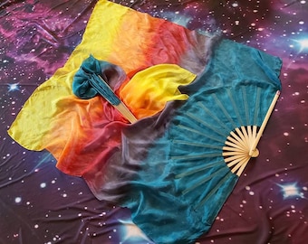Silk Veil Fans Pair, Saturn Colorway Custom made, hand dyed by Lunarwear approx 2 weeks *Please Read All Item Details Before Purchasing!