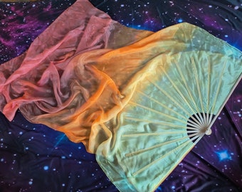 Large SINGLE XXL Silk Fan Mondo 60" long, 45" wide Citrus Sorbet colorway Premade ready to ship *pls read Item Details