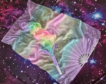 Paire d'éventails voile de soie Celestia pastel double arc-en-ciel UV L&R, réalisation sur mesure par commande jusqu'à 2 semaines. Veuillez lire tous les détails de l'article avant l'achat