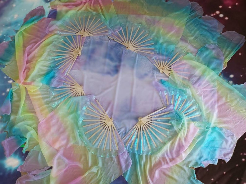 Silk Veil Fans Celestia Pastel Double Rainbow UV L&R Pair, CUSTOM Made Per Order up to 2 Weeks. Please Read Item Description image 8
