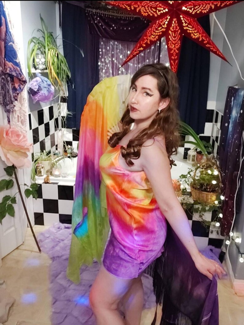 Paire de ventilateurs Silk Flow, néon UV Blacklight Glow Prism. CUSTOM teint à la main sur commande. Veuillez lire tous les détails de l'article avant l'achat ! image 12