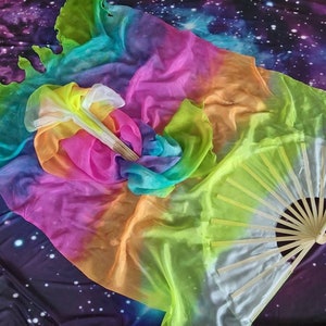 Silk Flow Fans Pair Prism Neon UV Blacklight Glow. CUSTOM Made to Order, please read item details image 10