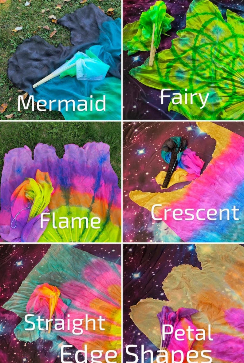 Paire de ventilateurs Silk Flow, néon UV Blacklight Glow Prism. CUSTOM teint à la main sur commande. Veuillez lire tous les détails de l'article avant l'achat ! image 14