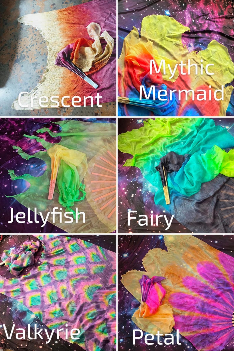 Paire de ventilateurs Silk Flow, néon UV Blacklight Glow Prism. CUSTOM teint à la main sur commande. Veuillez lire tous les détails de l'article avant l'achat ! image 13