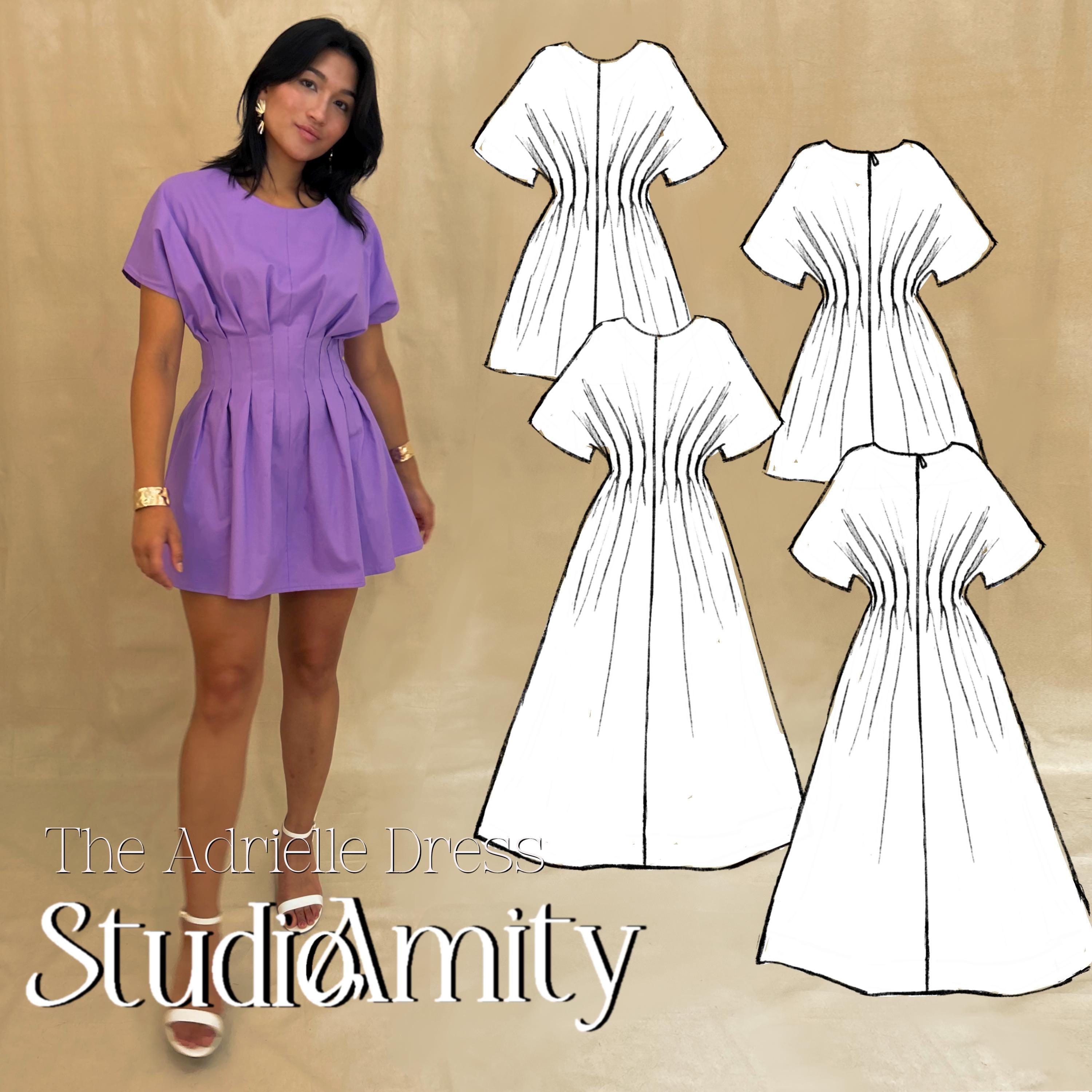 Adrielle Dress PDF Sewing Pattern Trendy Easy Summer Mini and Maxi Pleated Women's Dress Size XS-XXL Digital Sewing Pattern