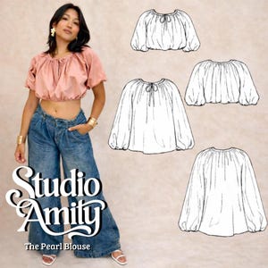Perlenbluse PDF Schnittmuster: Klassisches Crop & Top in voller Länge XS-XXL (Digitaler Download)