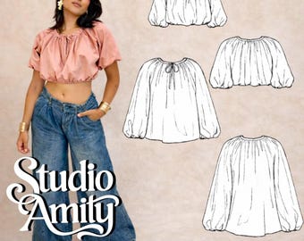 Pearl Blouse PDF Sewing Pattern: Classic Crop & Full Length Top XS-XXL (Digital Download)