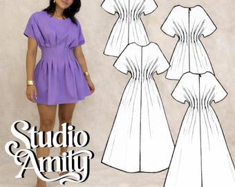 Adrielle Dress PDF Sewing Pattern: Pleated Mini & Maxi XS-XXL (Digital Pattern)