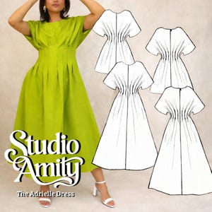Patrón de costura en PDF del vestido Adrielle: Mini y Maxi plisado fácil, tallas XS-XXL (Patrón digital)