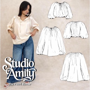 Pearl Blouse PDF Sewing Pattern: Classic Crop & Full Length Top XS-XXL (Digital Download)