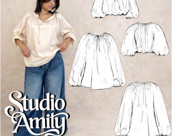 Pearl Blouse PDF Sewing Pattern: Classic Crop & Full Length Top XS-XXL (Digital Download)